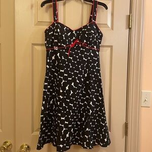 Kim Rogers Black and White Sleeveless Polka Dot Dress with Red Accents, Size 12P